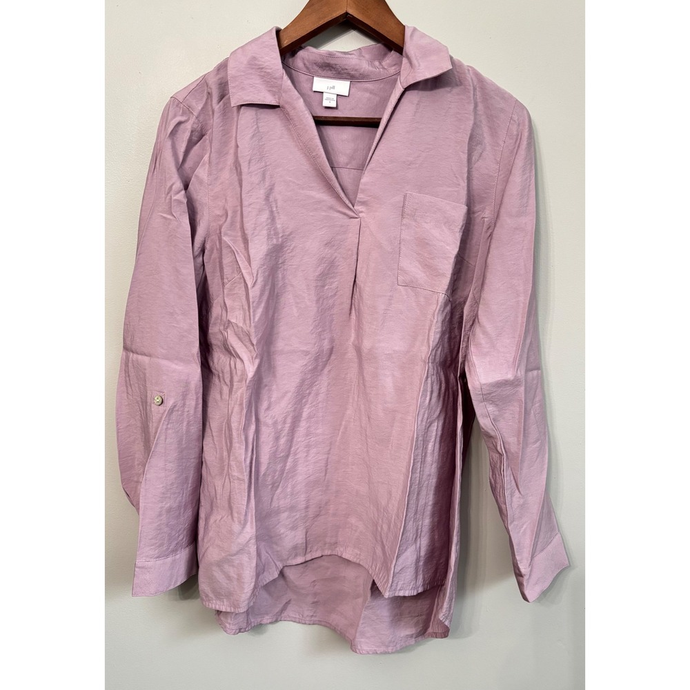 J Jill Shirt Size S Lavender‎ Popover Blouse Roll Tab Sleeve Collared Career